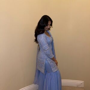 Elegant Perwinkle Embroidered Sharara